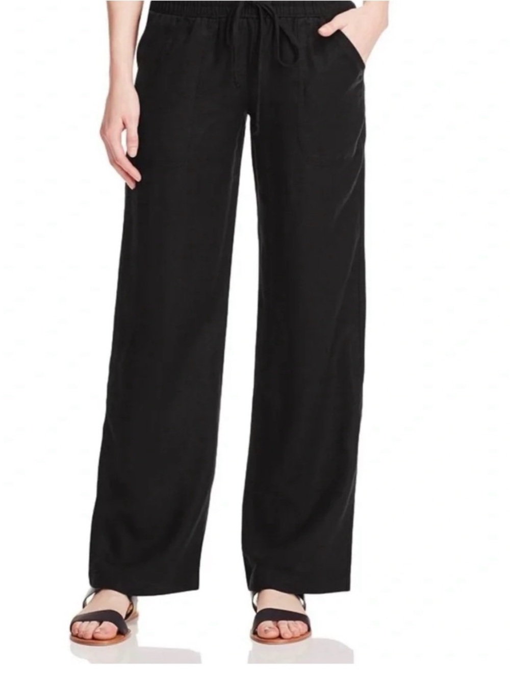 Allen Allen Drawstring 100% Linen Wide Leg Pants Large